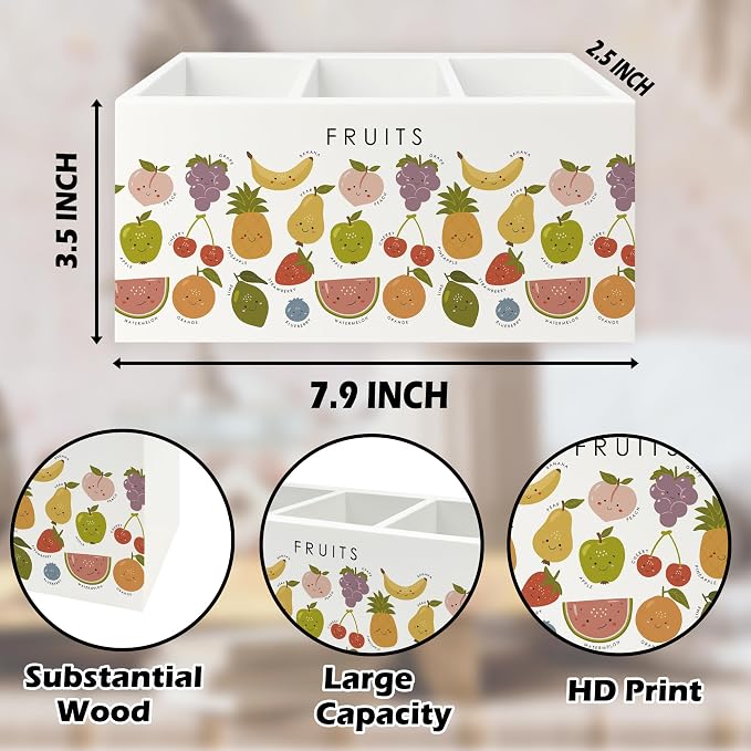 Boho Classroom Pen Pencil Holder Organizer for Desk, Fruits Educational Wooden Box Signs Decorations for Kids Boys Girls Room Bedroom Classroom Bedroom Desk Tabletop, Kids Room Decor