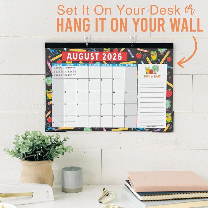 Hadley Designs Large Teacher Desk Calendar 2026-2027 - Desktop Calendar 2026, 18-Month Academic Desk Calendars for School, Home & Office, Cute Classroom Must Haves, Back to School Teacher Gifts