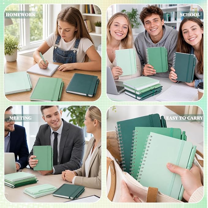 Fulmoon 30 Set Small Spiral Notebooks A6 with Pens Bulk, Multicolor 4" x 6" Pocket Notebooks Mini Lined Journals 50 Sheets for Back to School Supplies Students Gifts Rewards Office (Forest Greens)