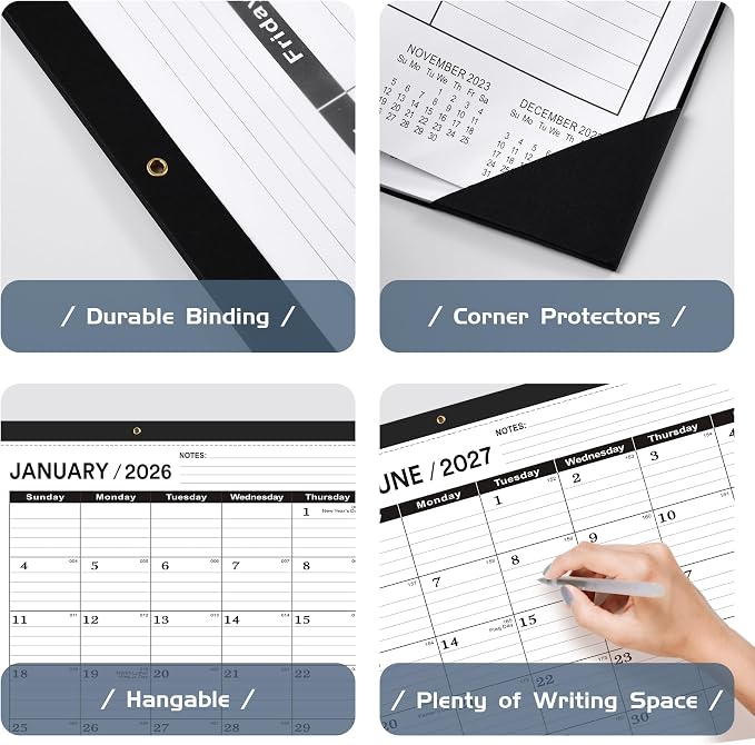 Desk Calendar 2026 Large 22 x17, Desk Calendar 2026-3 PACK-January 2026 to June 2027,2026 Calendar,Classic Black,Large Calendar 2026-2027 with Plastic Cover.