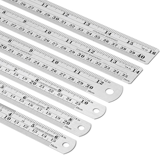 Mr. Pen- Metal Straight Edge Ruler, 6 pcs, 6", 8", 10", 12", 14", 16" | Stainless Steel Ruler Set, Imperial & Metric Measurements for Drawing, Home, Office, Engineering