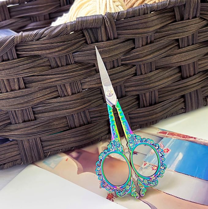 Sewing Embroidery Scissors, Small Sharp Precision Shears | Vintage Detail Thread Snips for DIY Craft, Artwork, Needlework Yarn, Beauty Trimmer for Eyebrow, 4.6in Flower 2 pack
