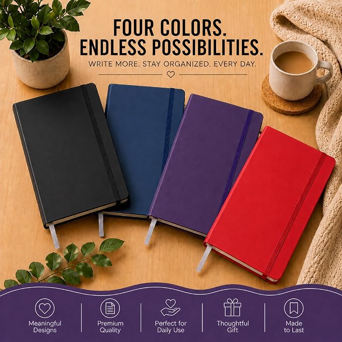 Eccolo Cool Jazz Hardbound Writing Journal, 192-Page Lined Paper, Lay-Flat | Elastic Band Closure, Interior Gusset Pocket, Double Ribbon Bookmarks and Built-In Pen Holder, Durable Section-Sewn Binding