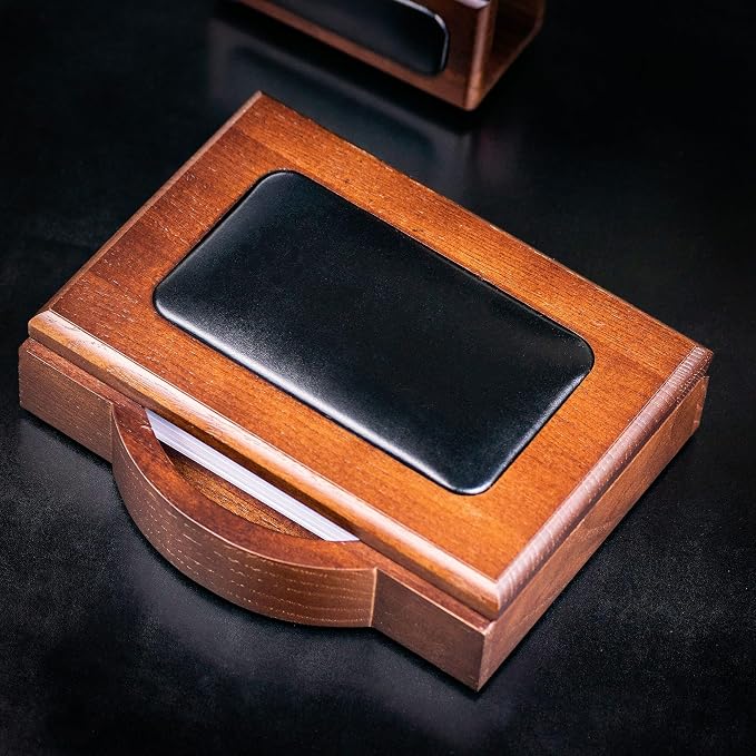 Dacasso Luxury Walnut & Black Leather Memo Pad/Note Holder - Executive Desk Decor and Elegant Organizer for Office or Boardroom Table Protection