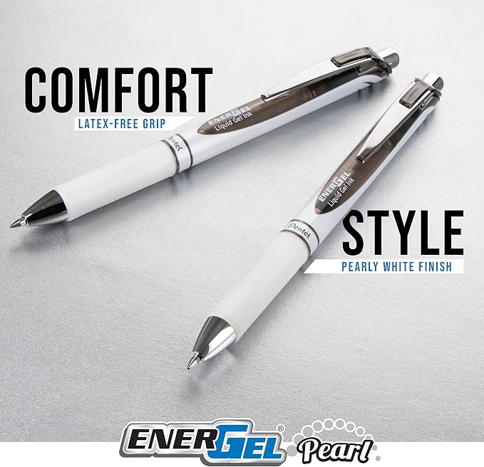 Pentel EnerGel RTX Pearl Liquid Gel Pen, (0.5mm) Needle Tip, Fine Line, Asstd. Ink, 14-Pk Plastic Box