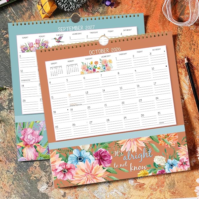 Wall Calendar 2026-2027, Jul. 2026 - Dec. 2027, 11.2" x 11.2", 18 Month | Pocket Calendar, 2026-2027 Calendar with Pockets, Calendars for Office School Home - 12 Different Floral