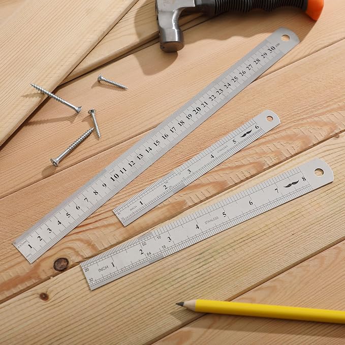 Mr. Pen- Metal Straight Edge Ruler, 3 pcs, 6", 8", 12" | Stainless Steel Ruler Set, Imperial & Metric Measurements for Drawing, Home, Office, Engineering