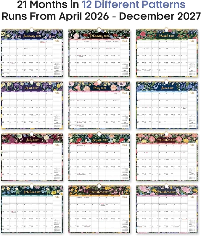 Calendar 2026-2027, 21-Month Wall Calendar Runs from Apr 2026 to Dec 2027,11.5" x 14.7",Large Monthly Calendar with Twin-Wire Binding, Perfect for Home or Office - Midnight Garden