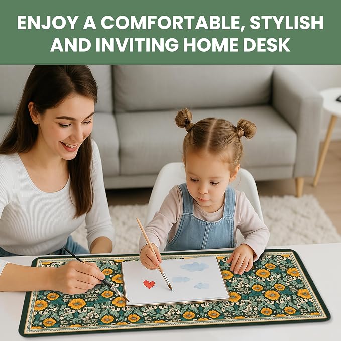 Large Mouse Pad for Desktop, Cute Desk Mat Pad Protector for Work & Gaming, Aesthetic Pretty Anti-Slip Laptop Blotter Cover for Office School Home Supplies, Baroque Bloomfield, 31.5" x 11.8"