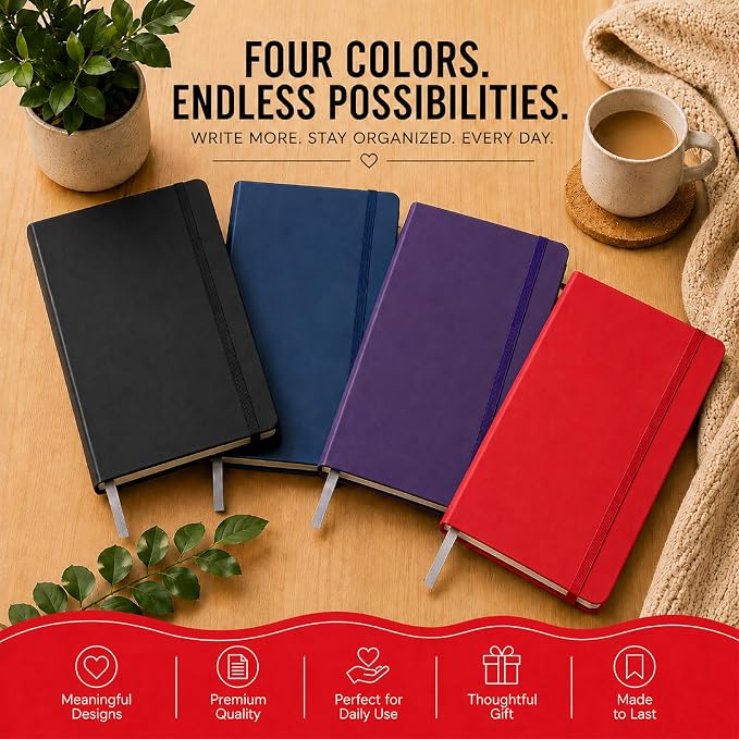 Eccolo Cool Jazz Hardbound Writing Journal, 192-Page Lined Paper, Lay-Flat | Elastic Band Closure, Interior Gusset Pocket, Double Ribbon Bookmarks and Built-In Pen Holder, Durable Section-Sewn Binding