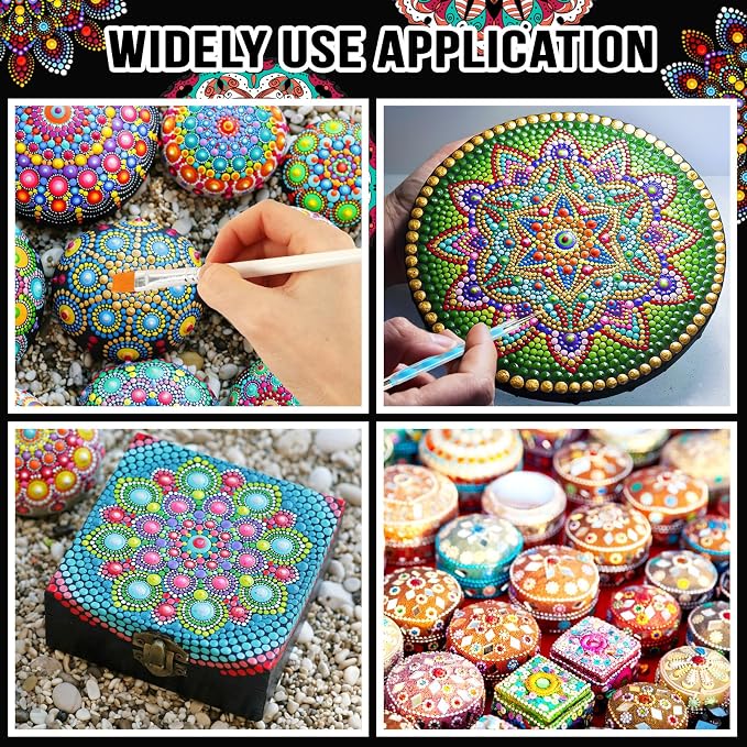 Augshy Mandala Dotting Tools Painting Kit, 58Pcs Dotting Tools for Painting DIY Rock Template Stencils Kit Brush Tray Pen Zipper Bag for Stone Canvas Mandala Arts