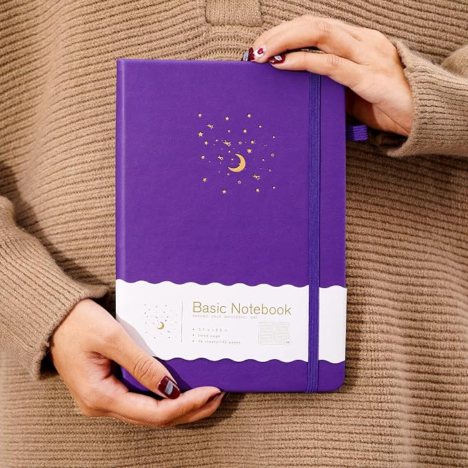 CAGIE Lined Journal Notebook for Work, Hardcover Notebook Journal with Pen Loop, A5 Notebook Journal Cover, Medium 5.7" x 8.3", (Purple Ruled), Gifts