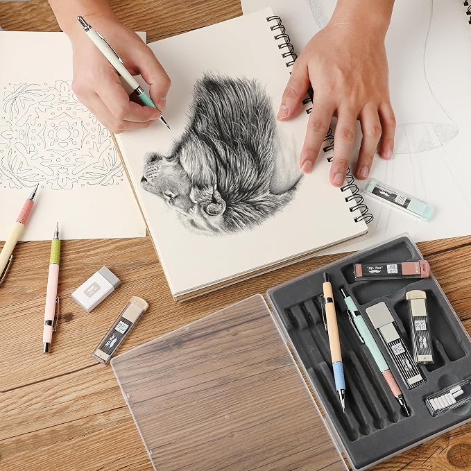 Mr. Pen- Art Mechanical Pencil Set, 5 Metal Mechanical Pencils (0.3, 0.5 | 0.7, 0.9, 2.0mm), 5 HB Lead Refills & 10 Eraser Refills, Precision Drawing Pencils for Sketching, Writing & Technical Artwork