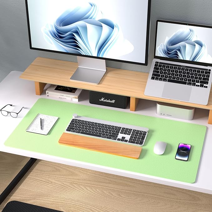 Aothia Leather Desk Pad Protector, Mouse Pad, Office Desk Mat, Non-Slip PU Leather Desk Blotter, Laptop Desk Pad, Waterproof Desk Writing Pad for Office and Home (36" x 17", Foam Green)