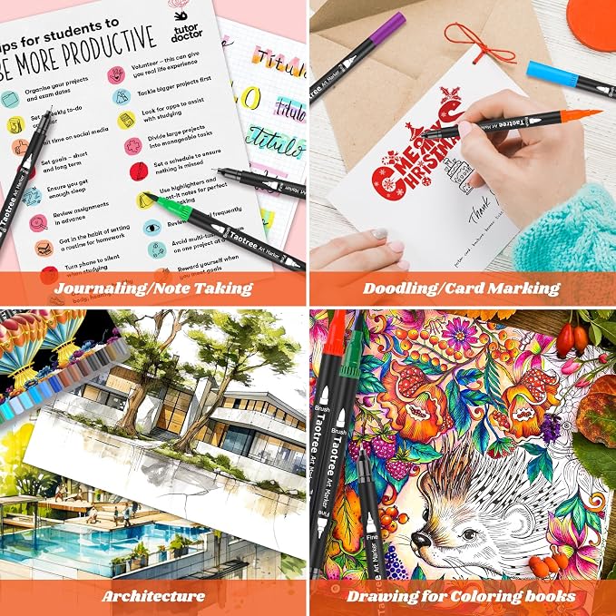 Taotree 120 Colors Dual Tip Art Markers Pens for Adult Coloring Book | Artist Fine & Brush Tip Coloring Markers Set Drawing Pens Craft Art Supplies for Journaling Note Taking Lettering Calligraphy