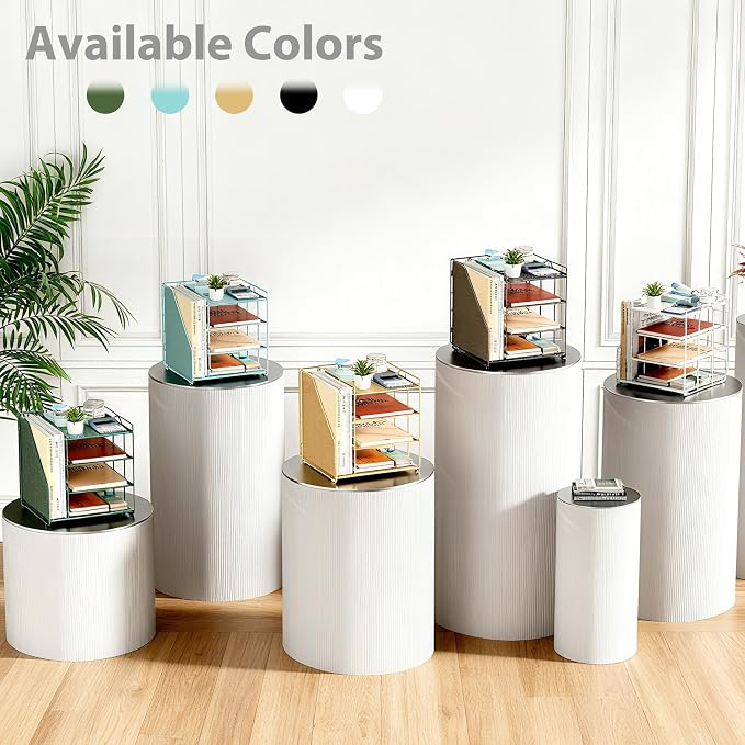 Desk File Organizer and Accessories, 4-Tier Paper Organizer with Vertical File Holder, Office Desk Accessories & Workspace Organizers and Storage for Office Supplies (Green)