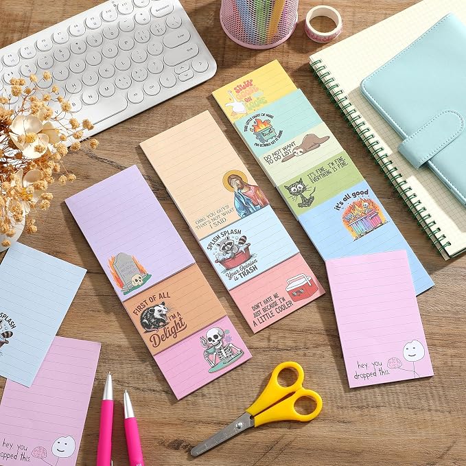 12 Pack Funny Notepads, 5x3 Inches Sarcastic Note Pads Memo Fun Office Gifts for Coworkers Work Women Men Employee Teacher Boss Desk Accessories Gifts(Funny,Candy Color)