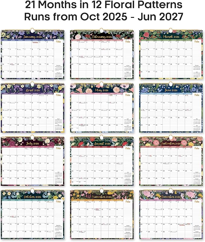 Calendar 2026-2027, 21-Month Wall Calendar Runs Until Jun 2027,11.5" x 14.7",Large Monthly Calendar with Twin-Wire Binding, Perfect for Home or Office - Midnight Garden