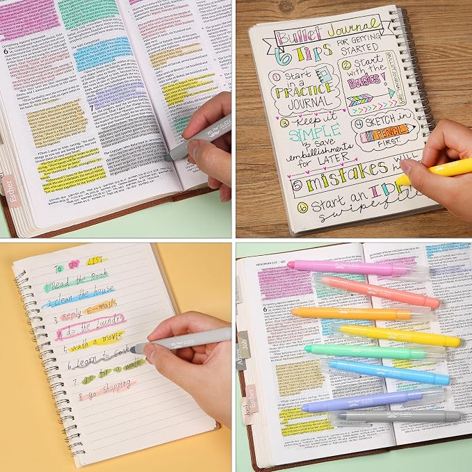 Mr. Pen- No Bleed Gel Highlighters, Friendly Colors, 8 Pack | Bible Highlighters and Pens No Bleed, Bible Markers for Study, Journaling, School Supplies and Accessories