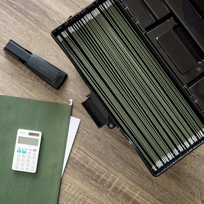 IRIS USA Slim Portable File Box Organizer with Lid, Letter Files, Black | Carry letter size files, folders and paperwork with a slim portable design and secure storage for everyday organization