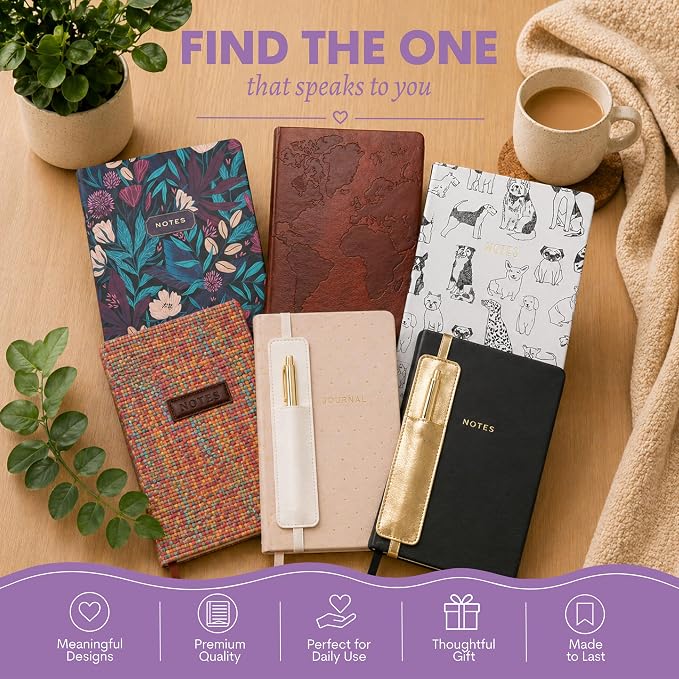 WORLD TRAVELER Eccolo A5 Hardbound Journal Notebook 256 Ivory Lined Pages | Sturdy Flexible Hardcover, 80GSM Acid-Free Ivory Pages, Smyth-Sewn Lay-Flat Binding, Ribbon Bookmark