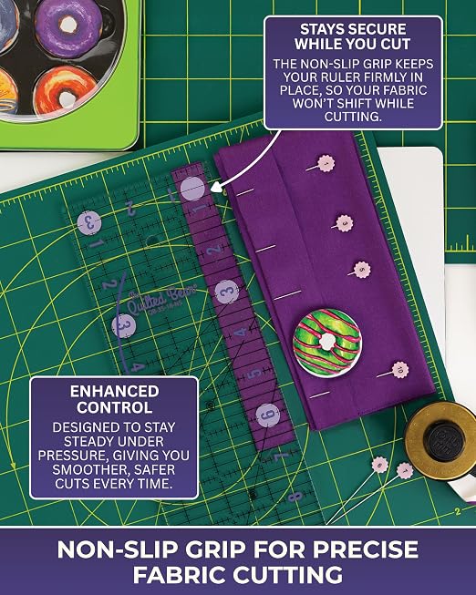 The Quilted Bear Square Quilting Ruler, Transparent Acrylic, 3.5" x 3.5" | Non-Slip, Precise Bold Lines, 30, 45 & 60 Degree Angles, 3mm Thick Transparent Acrylic, for Quilt Blocks, Sewing & Craft