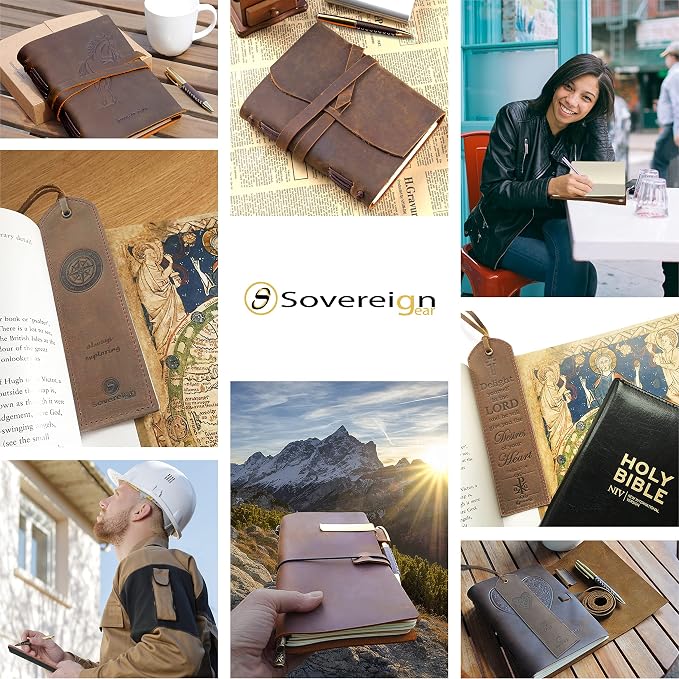 Leather Bound Journal for Men and Women, Handmade Gift Set with Genuine Leather Bookmark and Stylish Pen, Vintage and Classic, Notebook, Sketchbook, Planner, Journal and Diary (300 Pages) (8x6")
