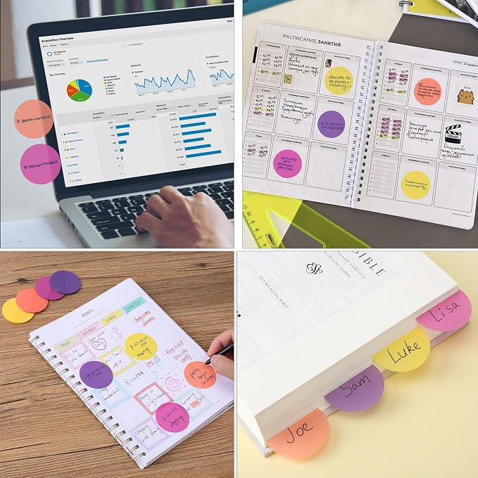 Mr. Pen- Round Transparent Sticky Notes, 1.8”, 8 Pads with Black Fineliner | 400 Sheets, Smooth Writing, Water-Resistant, Clean Removal, Easy-Peel Sticky Notes for Bible Journaling & Planning, Sunset