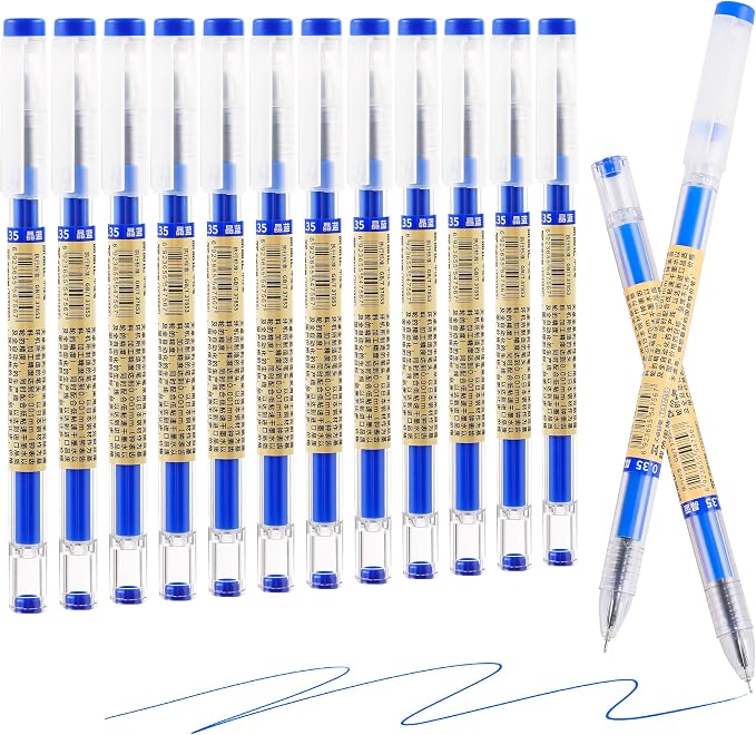 Japanese Style Blue Gel Ink Pens, 0.35mm Extra Fine Point, No Smudge Quick Drying, Japanese Ink Pen for Journal Planners, Thin Notebook Paper, Office School Supplies, 12 Pack, Writing Drawing