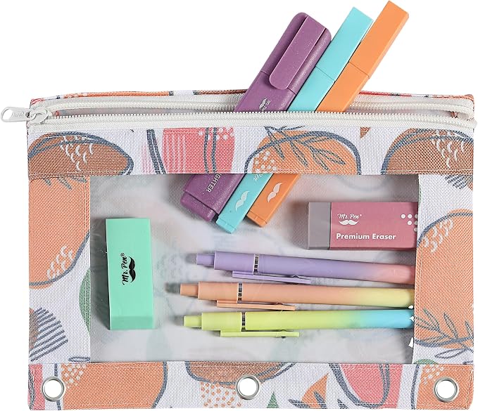 Mr. Pen- Pencil Pouch for 3 Ring Binder, 2 Pack, 10"x6.75", Smooth Zipper | Clear Window, Large Capacity Pencil Case with 3 Reinforced Grommets for School, Office, Supplies Storage | Clear Window, Large Capacity Pencil Case with 3 Reinforced Grommets f...