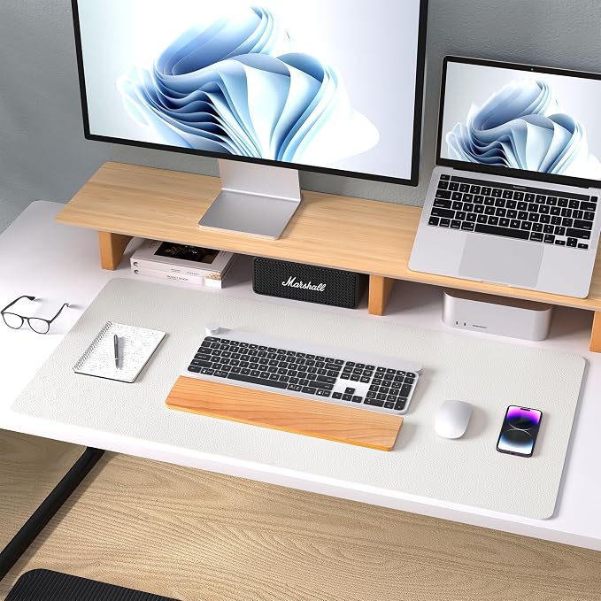 Aothia Leather Desk Pad Protector, Mouse Pad, Office Desk Mat, Non-Slip PU Leather Desk Blotter, Laptop Desk Pad, Waterproof Desk Writing Pad for Office and Home (23.6" x 13.7", Off-White)