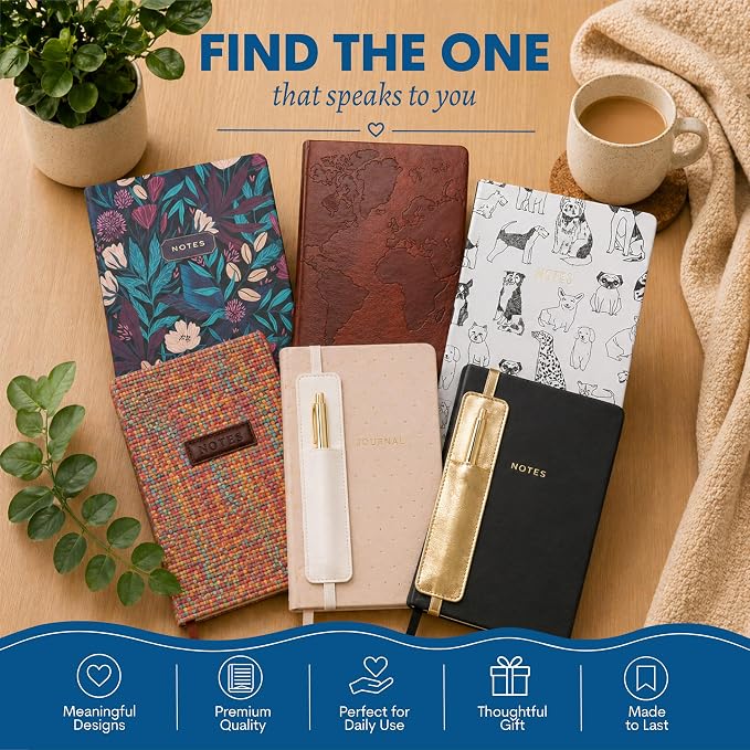 WORLD TRAVELER Eccolo A5 Hardbound Journal Notebook 256 Ivory Lined Pages | Sturdy Flexible Hardcover, 80GSM Acid-Free Ivory Pages, Smyth-Sewn Lay-Flat Binding, Ribbon Bookmark