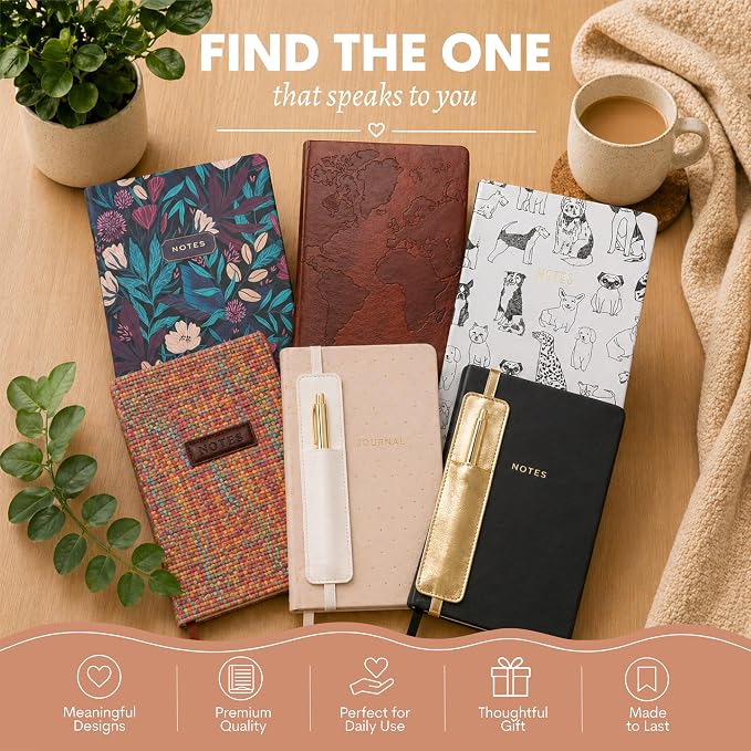 WORLD TRAVELER Eccolo A5 Hardbound Journal Notebook 256 Ivory Lined Pages | Sturdy Flexible Hardcover, 80GSM Acid-Free Ivory Pages, Smyth-Sewn Lay-Flat Binding, Ribbon Bookmark