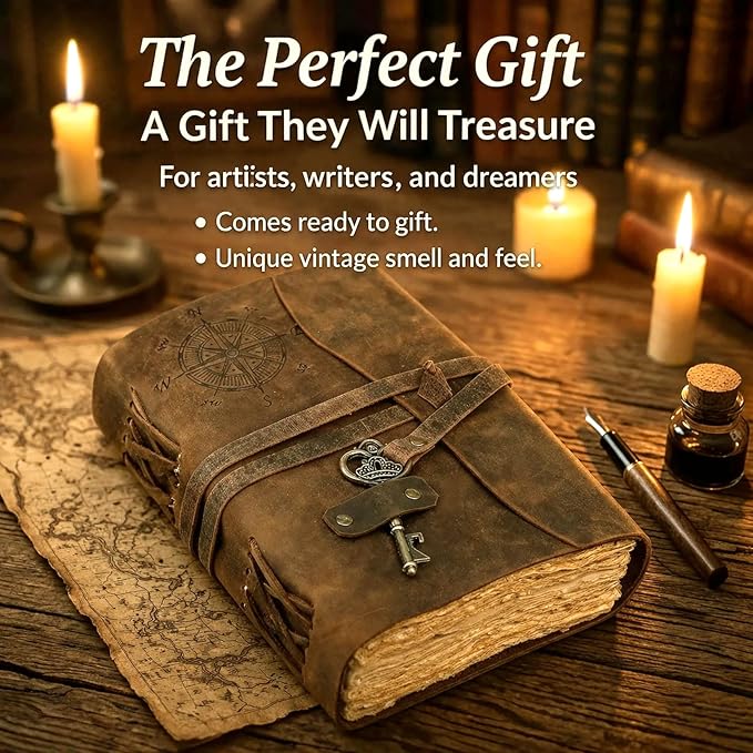 cuero C Compass Vintage Leather Journal - Antique Handmade Leather Bound journal with deckle edge paper Diary - Leather Sketchbook - Drawing Journal Notebook - Great Gift Men And Women (5X7 Inch)