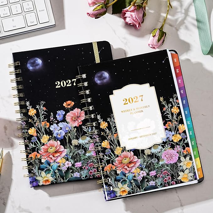 2027 Planner, 2027 Planner Weekly and Monthly, Jan 2027-Dec 2027, Hardcover | 12 Monthly Tabs,Elastic Closure,Twin-Wire Binding, Holiday Reminders, Back Pocket, Premium Paper,for School Office,6.5"x8.5"