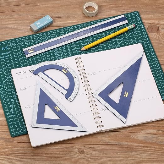 Mr. Pen- Wooden Geometry Set, 4 Pack, 8" 30°/60° Set Square | 5.5" 45°/90° Set Square, 6" Protractor & 12" Ruler for Classroom Use, Math, Drafting, Technical Drawing & Architecture