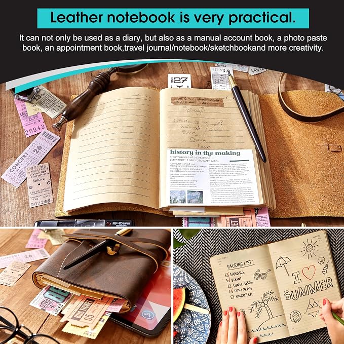 RILIHO Leather Journal Notebook, A5 Size Diary 6x8.1 Inches, Genuine Leather Journals for Writing, Vintage Style, Ideal for Men and Women, Brown
