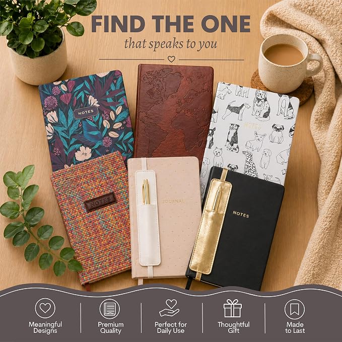 WORLD TRAVELER Eccolo A5 Hardbound Journal Notebook 256 Ivory Lined Pages | Sturdy Flexible Hardcover, 80GSM Acid-Free Ivory Pages, Smyth-Sewn Lay-Flat Binding, Ribbon Bookmark