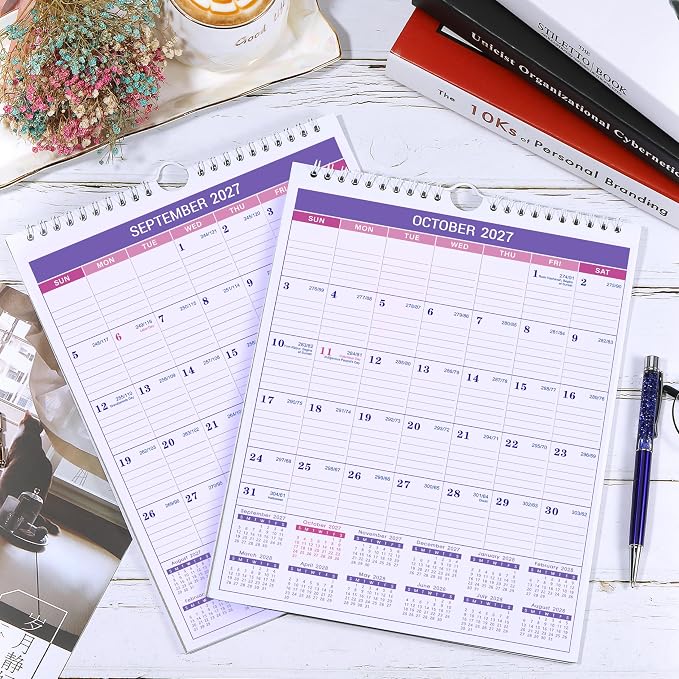 2027 Wall Calendar - Small Wall Calendar 2027, JAN 2027 - DEC 2027, 8.5" x 11", Twin-Wire Binding, Ruled Blocks, Julian Dates, Premium Paper