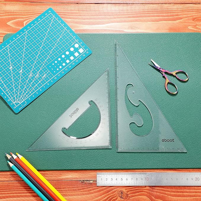 EBOOT 2 Pack Large Transparent Triangle Ruler Set Square Plastic, 30/60 and 45/90 Degrees Angle Drafting Quilting Drawing Tool School Classroom Office Triangular Rulers(Clear)