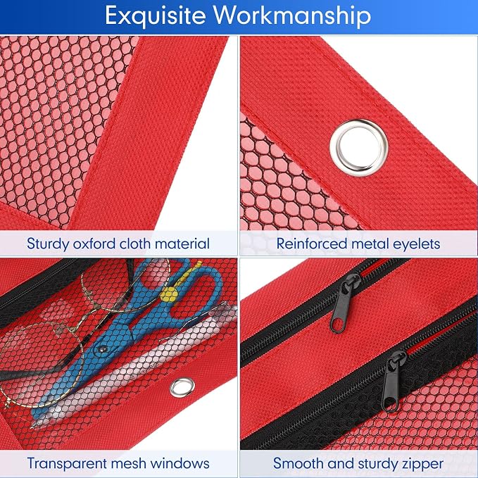 Leelosp 48 Pack Pencil Pouch for 3 Ring Binder Mesh Zipper Pencil Case Bags Binder Pouches Bulk for School Writing Utensils Storage Supplies (Multi-color)