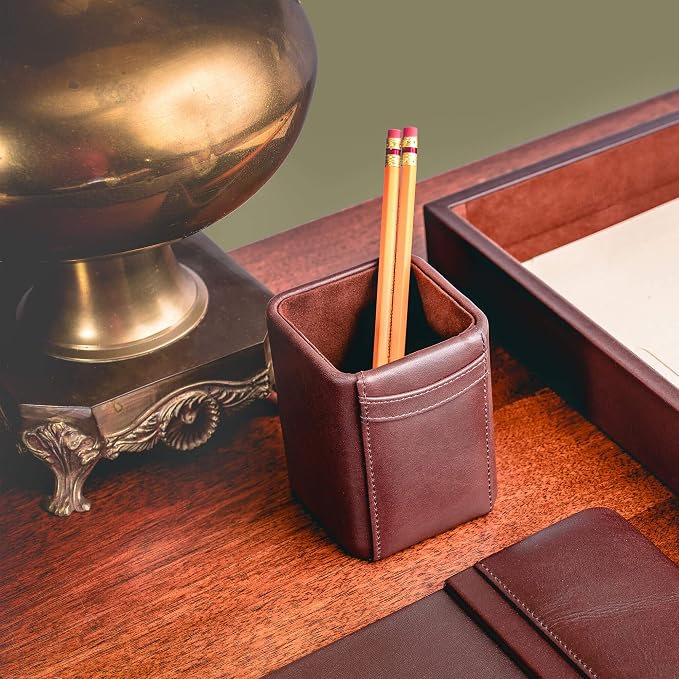 Dacasso Leather Pencil Cup - Luxury Cup Storage for Pens, Pencils, & Office Accessories - Elegant Pen Organizer & Executive Desk Decor - (Chocolate Brown)