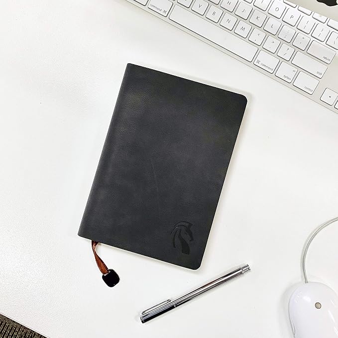 LeStallion Nice Black Notebook Ruled - Soft Cover Faux Leather Journal - 120GSM Premium Writing Paper - 200 Numbered Pages - A5 High End Black Journal Lined - Black Leather Journal For Men & Women