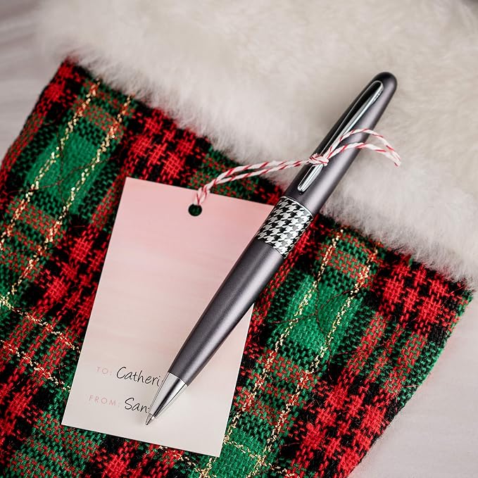 PILOT MR Retro Pop Collection Fountain Pen in Gift Box, Gray Barrel with Houndstooth Accent, Fine Point Stainless Steel Nib, Refillable Black Ink (91435)