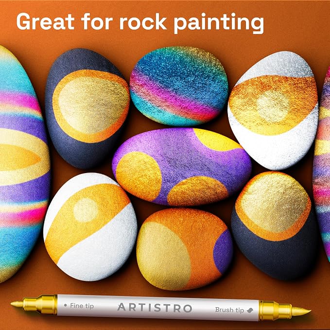 ARTISTRO 24 Gold Acrylic Paint Markers - Paint Pens for Drawing - For Fabric, Rock, Glass, Wood, Molds - Arts & Crafts Gift for Adults, Teens, Kids, Classroom Must Haves & School Supplies