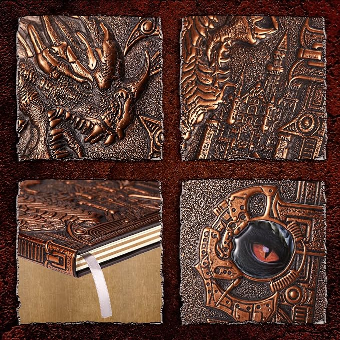 Dragon Journal Embossed Leather Journal Writing Antique Dragon Journal Notebook with Pen Lined Paper Hardcover Gift Journal Notebook Executive Notebook Travel Diary for Women Men, A5 (Dark Red)
