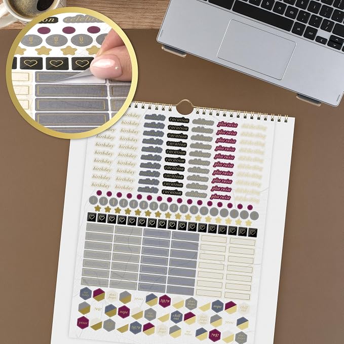 Mead 2027 Wall Calendar, Monthly, 15" x 12", Unruled Daily Blocks with Stickers, White/Gold, West Village (WV0067F-27)