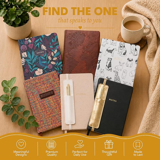 WORLD TRAVELER Eccolo A5 Hardbound Journal Notebook 256 Ivory Lined Pages | Sturdy Flexible Hardcover, 80GSM Acid-Free Ivory Pages, Smyth-Sewn Lay-Flat Binding, Ribbon Bookmark