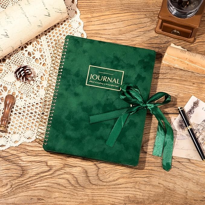 Flying Eagle Spiral Notebook, Velvet Hardcover, 8.5 x 11 in, Green | 300 Lined pages, Vintage Journal for Women & Men, Comes with Premium Gift Box for Writing
