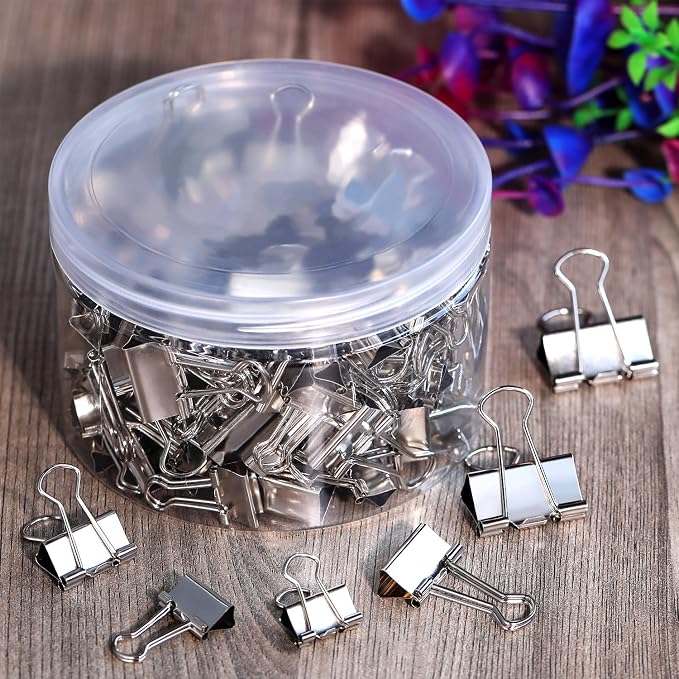 TecUnite 150 Pcs Black Binder Clips Assorted Sizes Silver Paper Clamps Clips Large Medium Small Office Supplies